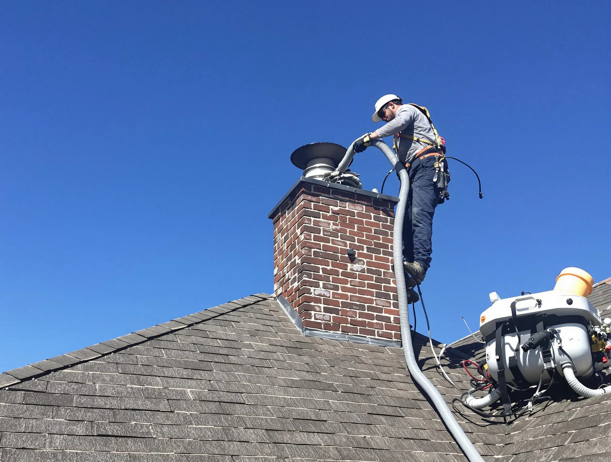 Dedicated Warrior Chimney Sweep team member cleaning a chimney in Warrior, AL