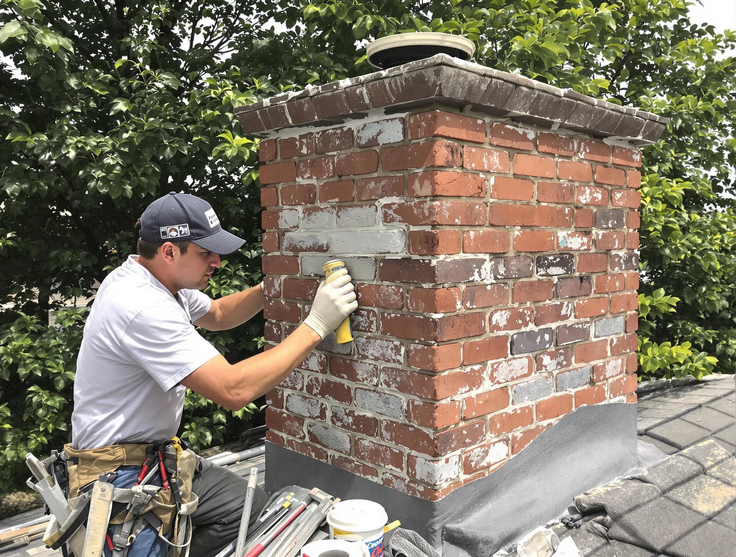 Warrior Chimney Sweep restoring an aging chimney in Warrior, AL