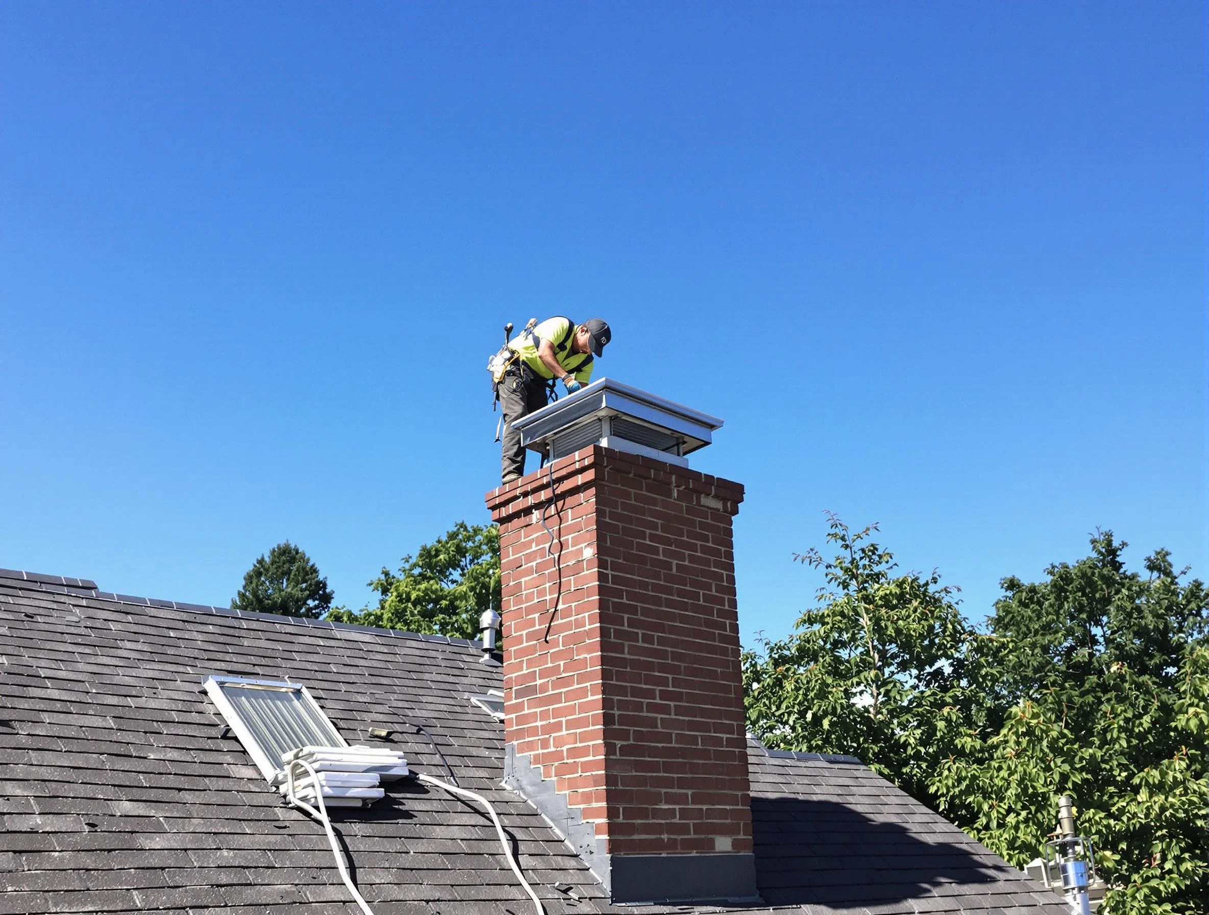 Warrior Chimney Sweep technician measuring a chimney cap in Warrior, AL
