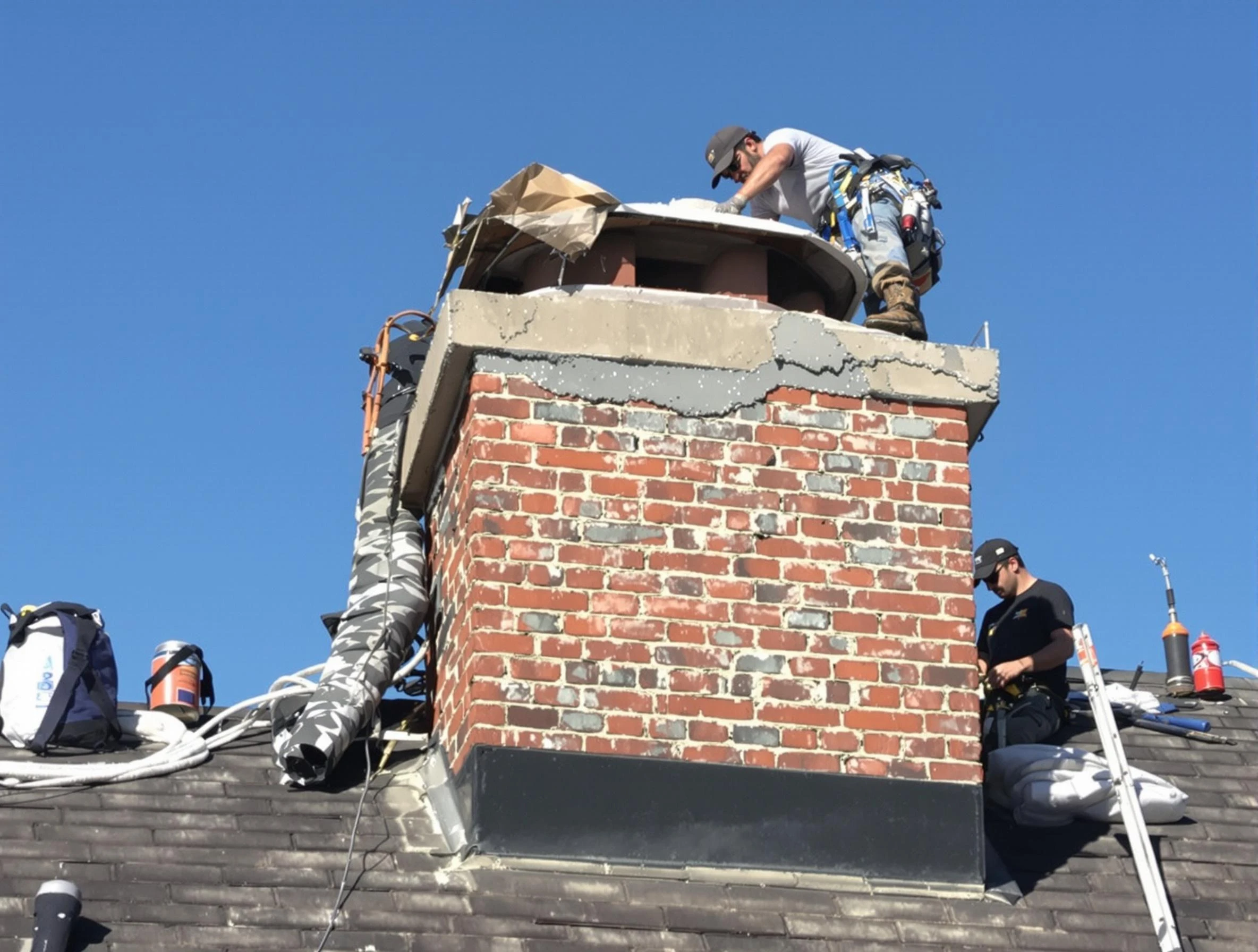 Warrior Chimney Sweep installing a custom chimney crown in Warrior, AL